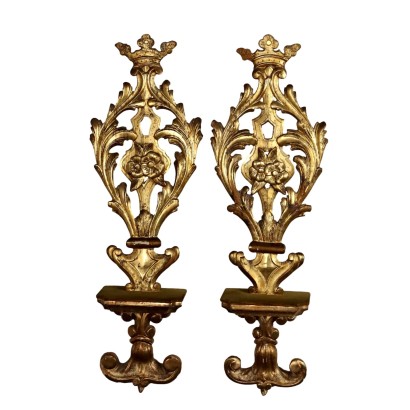 Pair of Antique Eclectic Shelves Gilded Wood Italy XIX Century