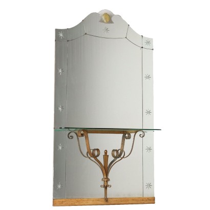 Vintage 1950s Great Mirror with Console Wood Glass Italy