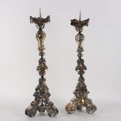 Pair of Antique Baroque Candelabra Brass XVIII Century