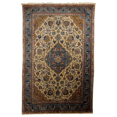 Antique Isfahan Carpet Cotton Wool Thin Knot Iran 119 x 77 In