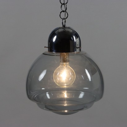 Vintage 1960s Ceiling Lamp Chromed Metal Glass Italy