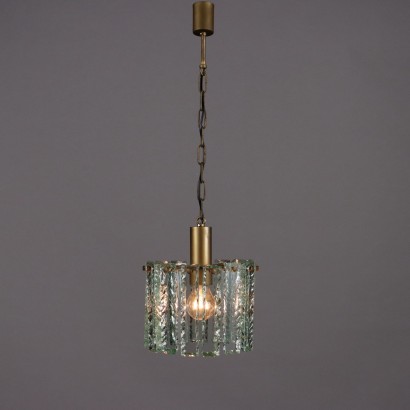 Lampe à Suspension Vintage Verre Laiton Italie Années 1960-1970