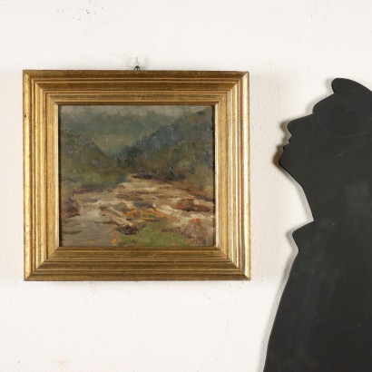 VITTORI PAINTING,Painting by Carlo Vittori,Mountain landscape with stream,Carlo Vittori,Carlo Vittori,Carlo Vittori