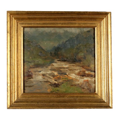 Modernes Gemälde Signiert C. Vittori Berglandschaft Öl auf Karton