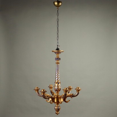 Antique Neoclassical Style Chandelier Wood Italy XX Century
