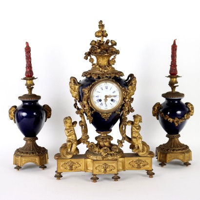 Triptych Bardon Clock in Gilt Bronze and Porcelain