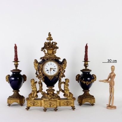 Triptych Clock in Gilded Bronze and P,Triptych Bardon Clock in Gilded Bronze