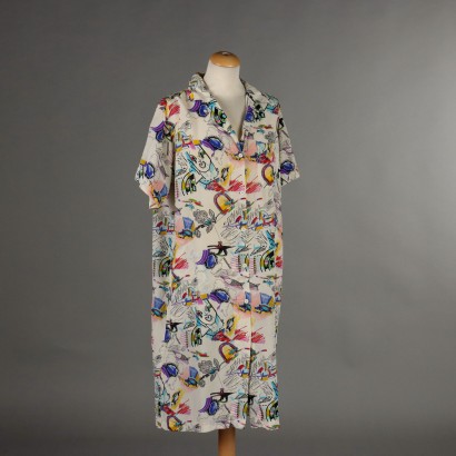 Vintage Aspesi Pop Art Kleid Seide Gr. 42 Italien 90er Jahre