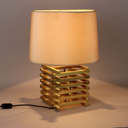 Vintage 1980s Table Lamp Brass Fabric Italy