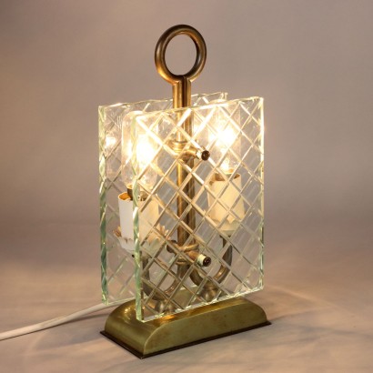 Vintage 1940s-50s Table Lamp Brass Glass Italy