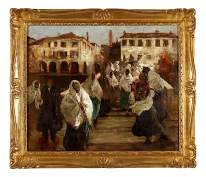 Modern Painting City Glimpse Oil on Canvas Italy XX Century