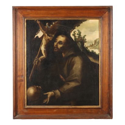 Antikes Gemälde mit Heiligem Subjekt Öl auf Leinwand XVII Jhd