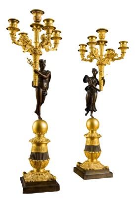 Paar Antike Kerzenhalter der Restauration Bronze Frankreich XIX Jhd