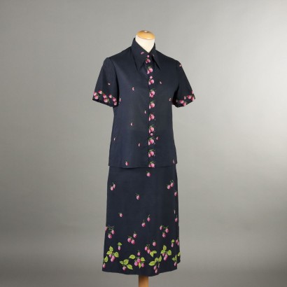De Parisini Suit Vintage Cotton Raspberries UK Size 12 Italy 1970s