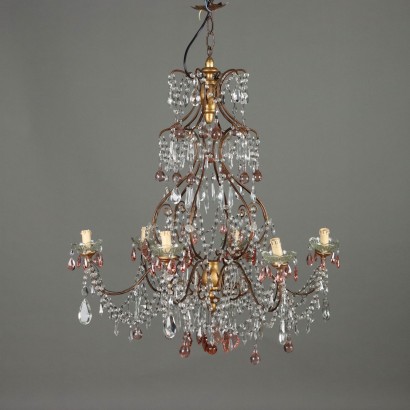 Antique 6 Lights Chandelier Painted Metal Italy XX Century