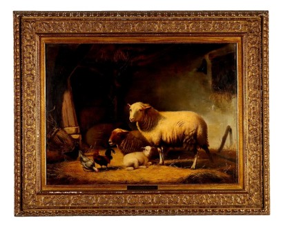 Antique Painting Signed Eugène Verboeckhoven In the Sheepfold 1857