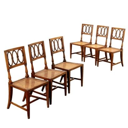 Groupe de 6 chaises, Groupe de chaises néoclassiques en noyer