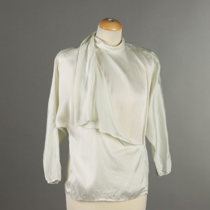 Ungaro Shirt White Silk Vintage UK Size 14 France 1980s-1990s