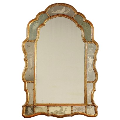 Miroir Vénitien Ancien en Verre Cadre Doré XVIIIe Siècle