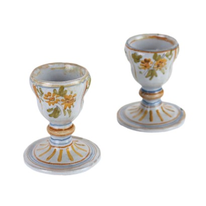 Pair of Antique Goblets Majolica G. Boselli Italy XVIII Century