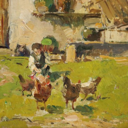 Painting by Giuseppe Gheduzzi,Peasant girl with chickens,Giuseppe Gheduzzi,Giuseppe Gheduzzi,Giuseppe Gheduzzi