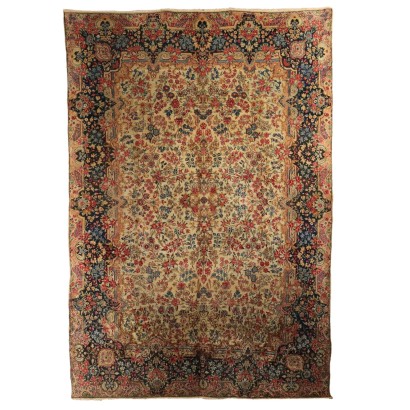 Antique Kerman Laver Carpet Cotton Wool Thin Knot Iran