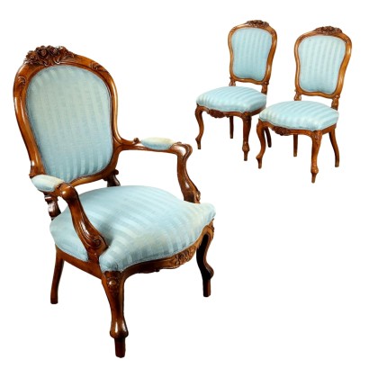 Gruppe mit Sessel und zwei Louis-Philippe-Stühlen