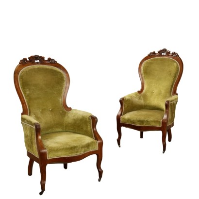 Antique Louis Philippe Armchairs Walnut Padding XIX Century