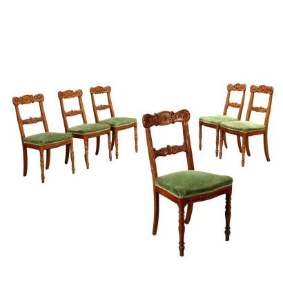 Group of 6 Antique Louis Philippe Chairs Cherrywood XIX Century