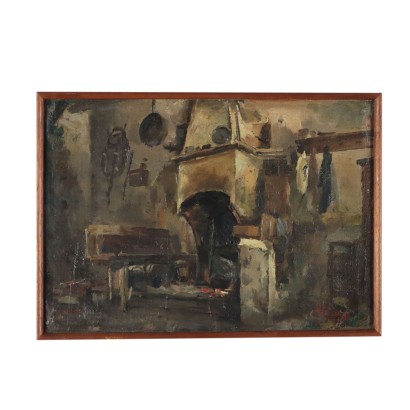 Peinture de Giuseppe Solenghi,La cuisine du contrebandier,Giuseppe Solenghi,Giuseppe Solenghi,Giuseppe Solenghi
