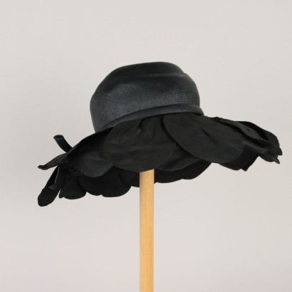 Gallia e Peter Vintage Hut aus Schwarzem Stoff Blumen der 50er Jahre