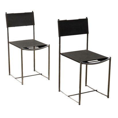 Alias Chairs Leather Chromed Metal Italy 1980s