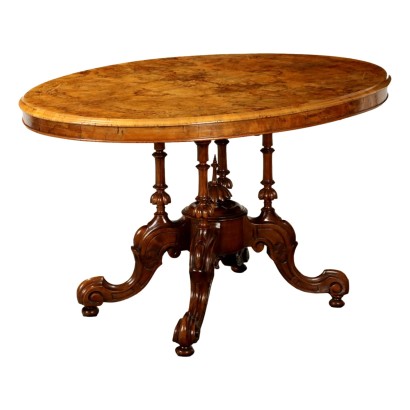 Antique Table Walnut with Decorations England XIX-XX Century
