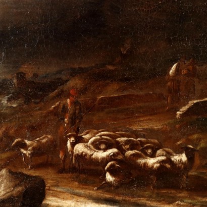 Painting Landscape with Building and Shepherd