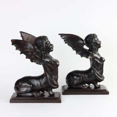 Pair of Carved Wooden Chimeras