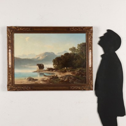 Landschaft mit Fluss, Gemälde von Stanislas Eduard Von Kalckreu, Berglandschaft mit See, Stanislas Eduard Von Kalckreuth