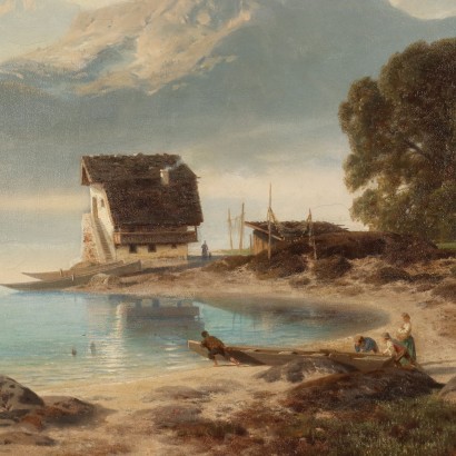 Landschaft mit Fluss, Gemälde von Stanislas Eduard Von Kalckreu, Berglandschaft mit See, Stanislas Eduard Von Kalckreuth