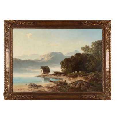 Paysage avec rivière, peinture de Stanislas Eduard Von Kalckreu, paysage de montagne avec lac, Stanislas Eduard Von Kalckreuth, Stanislas Eduard Von Kalckreuth, Stanislas Eduard Von Kalckreuth, Stanislas Eduard Von Kalckreuth, Stanislas Eduard Von Kalckreuth