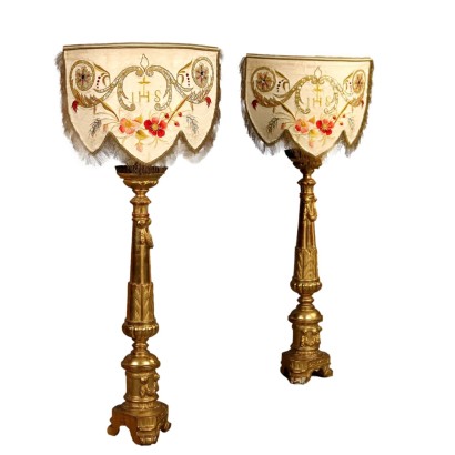 Paar Antike Kerzenhalter im Empire Stil Buchenholz des XIX Jhs