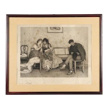 Lithograph by Eugene de Blaas,Galant scene,Eugene De Blaas,Eugene De Blaas,Eugene De Blaas