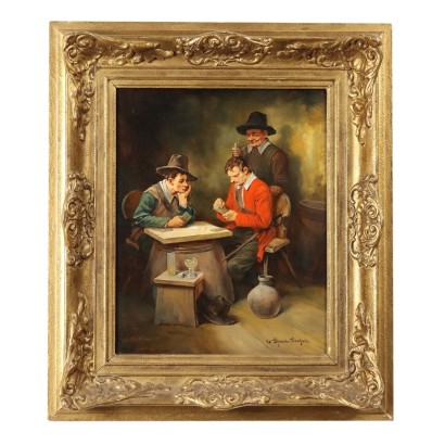 Peinture de Wilhelm Lehmann-Leonhard,Joueurs de cartes dans la taverne,Wilhelm Lehmann-Leonhard,Wilhelm Lehmann-Leonhard,Wilhelm Lehmann-Leonhard