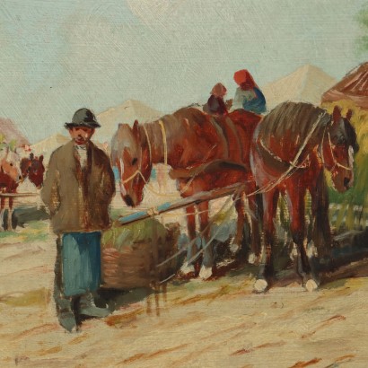 Pintura de figuras y carros campesinos.