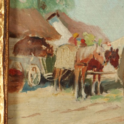 Peinture de figures paysannes et de wagons