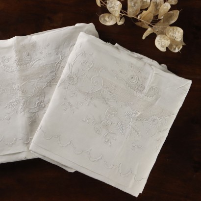 Antique Bed Sheets Linen Embroideries Italy XX Century