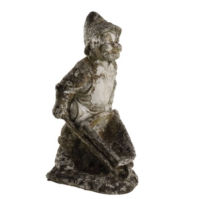 Antique Garden Dwarf with Wheelbarrok Stone Italy XX Century