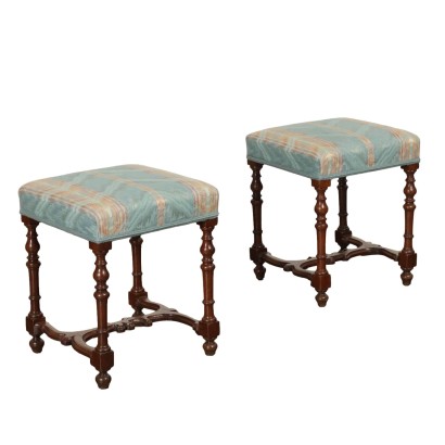 Antique Stools Walnut Padding Italy XIX Century