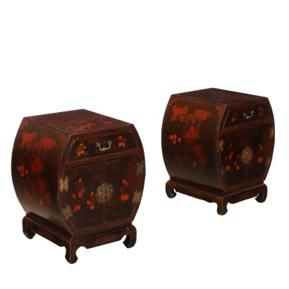 Antique Chinese Bedside Tables Painted Wood XX Century