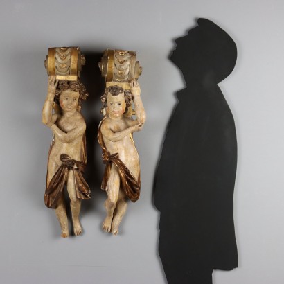 Pair of Carved Wooden Caryatids