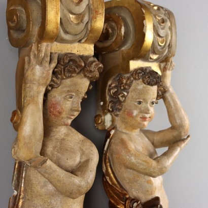 Pair of Carved Wooden Caryatids