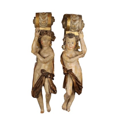 Pair of Carved Wooden Caryatids